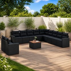 Durable 12 Piece Black Garden Sofa Set for Outdoor Relaxation