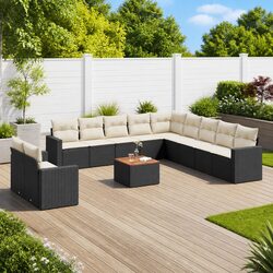 Durable Black Poly Rattan Garden Sofa Set 12 Piece