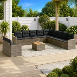 12-Piece Grey Outdoor Garden Sofa Set with Cushions