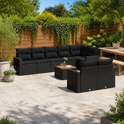 Premium 9-Piece Garden Sofa Set in Black Poly Rattan