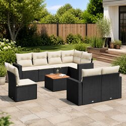 Premium 9 Piece Black Poly Rattan Outdoor Sofa Set