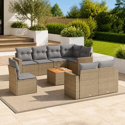 Premium 9 Piece Beige Rattan Garden Sofa Set