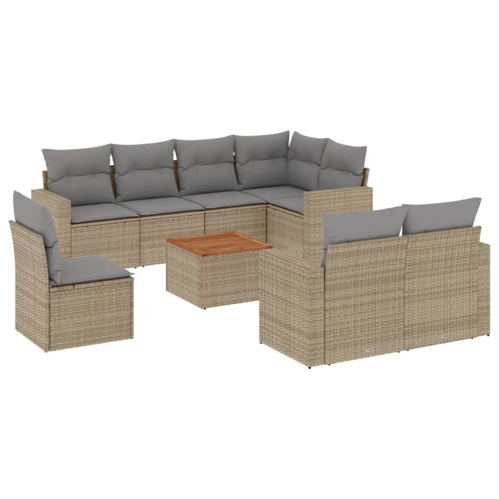 9 Piece Beige Rattan Garden Sofa Set