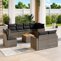 Durable 9 Piece Grey Poly Rattan Garden Sofa Set