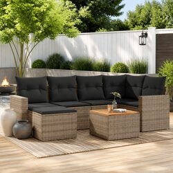 Sturdy 7 Piece Grey Poly Rattan Garden Sofa Set