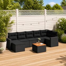 8 Piece Black Poly Rattan Outdoor Sofa Set with Storage