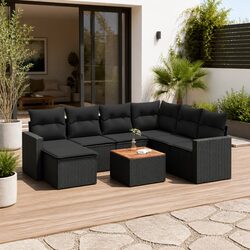 8-Piece Black Garden Sofa Set with Durable Storage