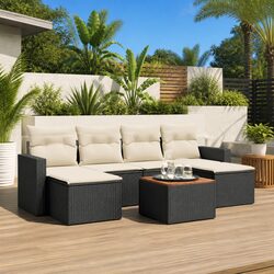 Premium 7 Piece Modular Garden Sofa Set - Black Rattan
