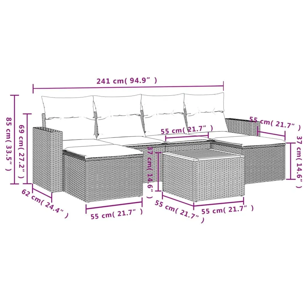 Garden Sofa Set PE Rattan 7 Piece Outdoor Furniture Grey Modular Lounge