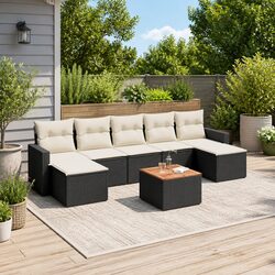 Durable 8 Piece Modular Black Poly Rattan Garden Sofa Set