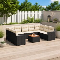 Durable 10-Piece Outdoor Garden Sofa Set in Black Rattan
