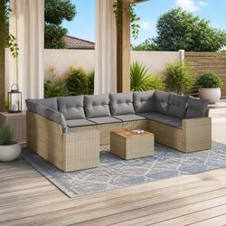 Beige Poly Rattan 10-Piece Garden Sofa Set for Patios