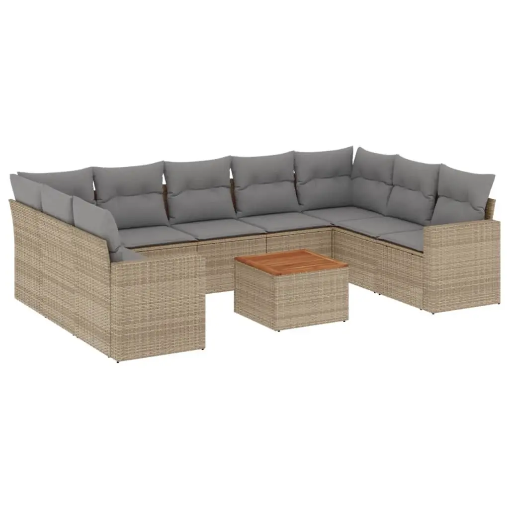 Beige Poly Rattan 10-Piece Garden Sofa Set for Patios