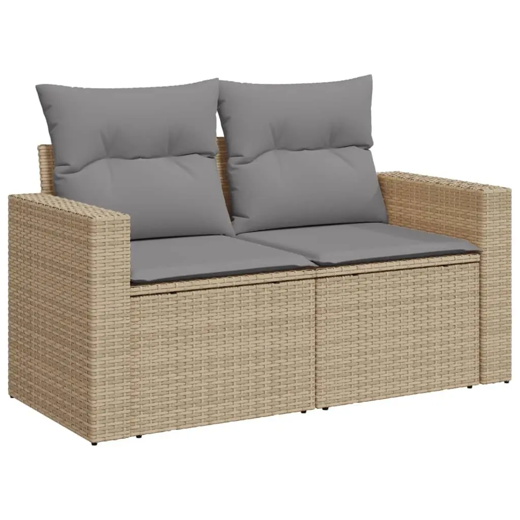 Beige Poly Rattan 10-Piece Garden Sofa Set for Patios