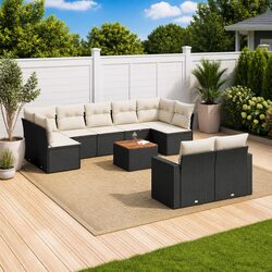 Black Poly Rattan 10 Piece Outdoor Garden Sofa Set with Cushions