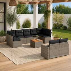10 Piece Grey Poly Rattan Garden Sofa Set for Outdoor Comfort