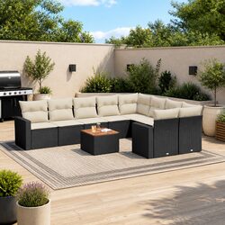 10 Piece Modular Black Poly Rattan Garden Sofa Set