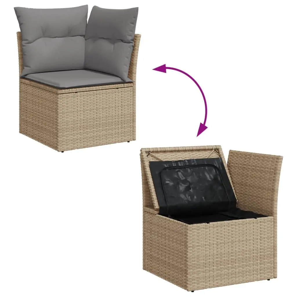 Garden Sofa Set PE Rattan 10 Piece Outdoor Furniture Beige Patio Lounge