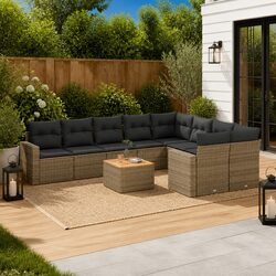 10-Piece Garden Sofa Set Outdoor Furniture Grey Poly Rattan