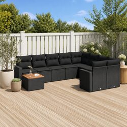 Modular 10 Piece Black Poly Rattan Garden Sofa Set