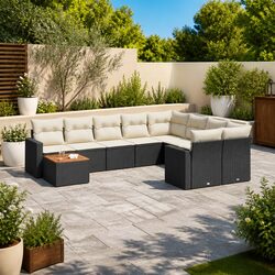 Modular Black Poly Rattan 10 Piece Outdoor Sofa Set