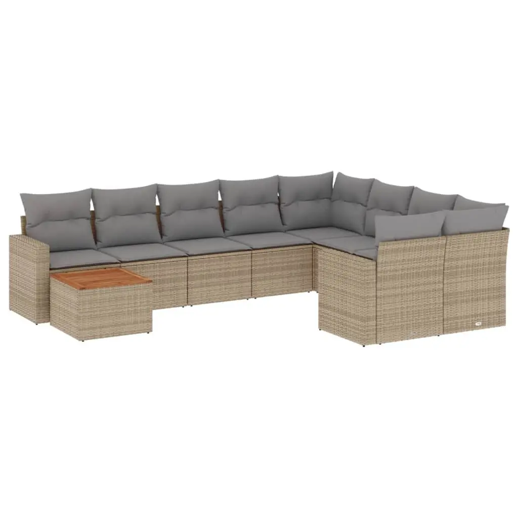Garden Sofa Set PE Rattan 10 Piece Outdoor Furniture Beige Patio Lounge
