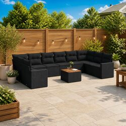 Modular 11-Piece Garden Sofa Set in Black Poly Rattan