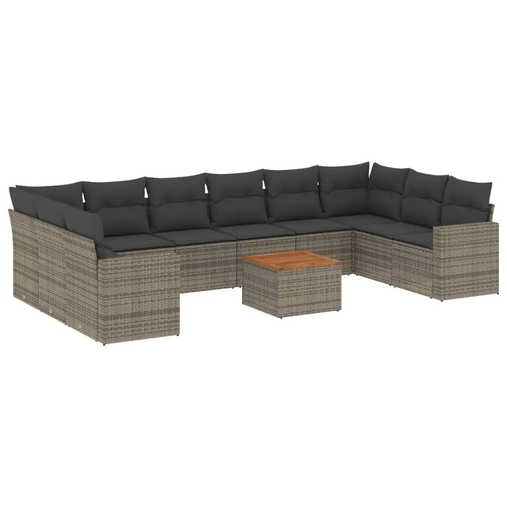 11 Piece Grey Garden Sofa Set with Acacia Table