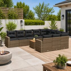 11 Piece Grey Poly Rattan Garden Sofa Set