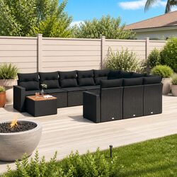 Durable 11 Piece Garden Sofa Set in Black Poly Rattan