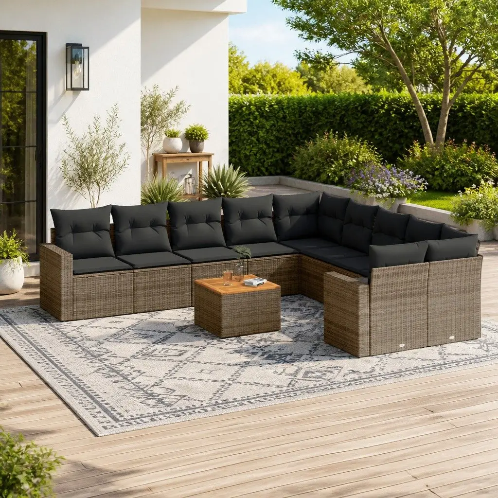 11 Piece Garden Sofa Set in Grey Poly Rattan