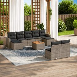 10-Piece Grey Poly Rattan Garden Sofa Set with Storage