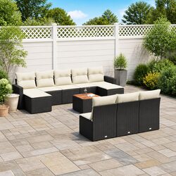 Black Poly Rattan 11-Piece Garden Sofa Set with Cushions