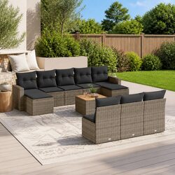 Durable 11 Piece Garden Sofa Set in Grey Poly Rattan