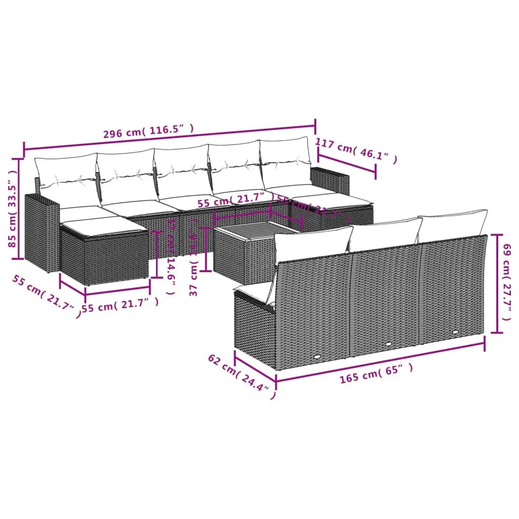Garden Sofa Set Poly Rattan 11 Piece Grey Outdoor Furniture Patio Lounge