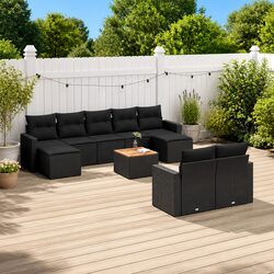 10-Piece Black Poly Rattan Garden Sofa Set Modular