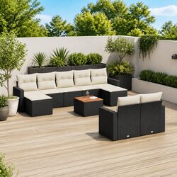 10-Piece Modular Garden Sofa Set in Black Poly Rattan