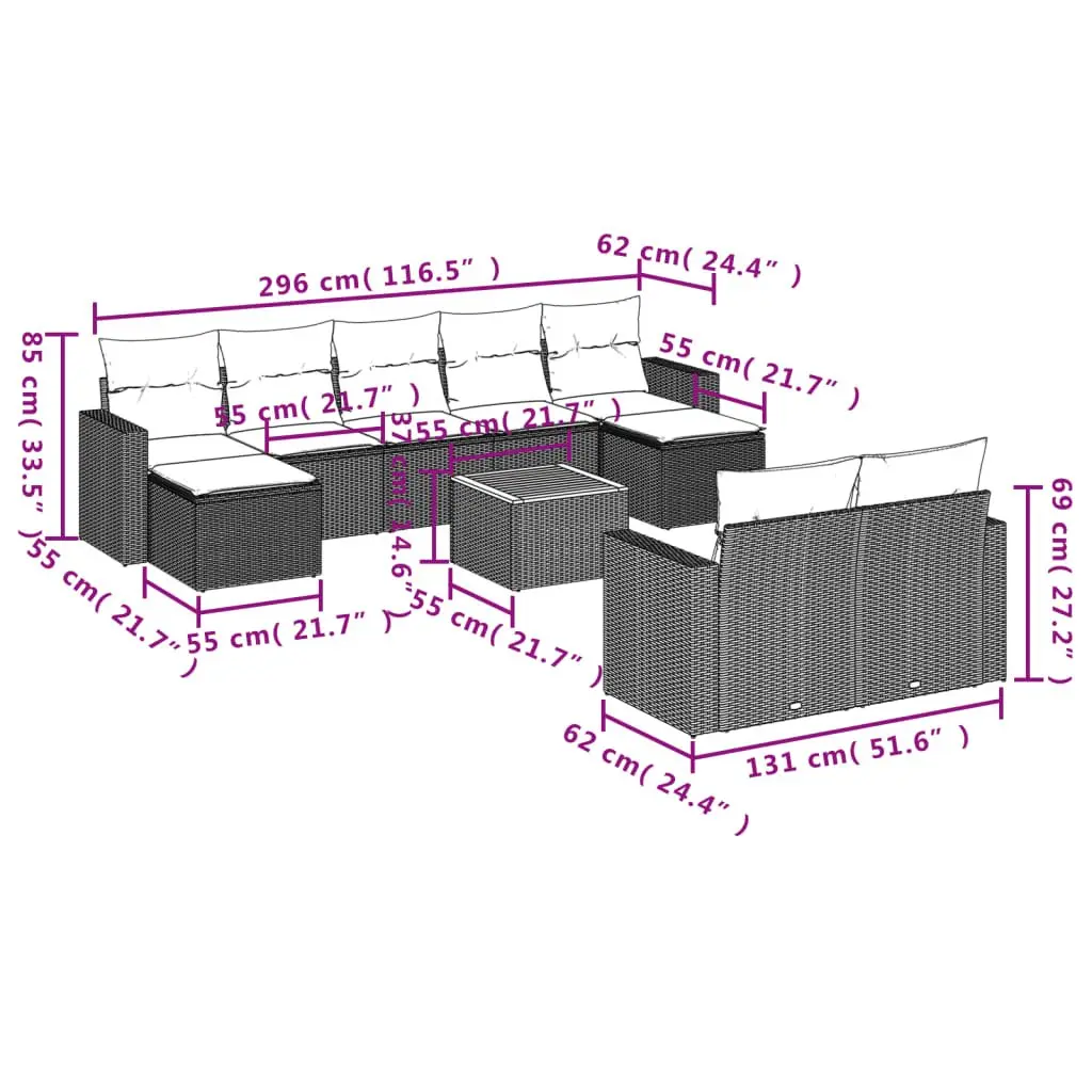 Garden Sofa Set Poly Rattan 10 Piece Outdoor Furniture Grey Modular Patio Lounge