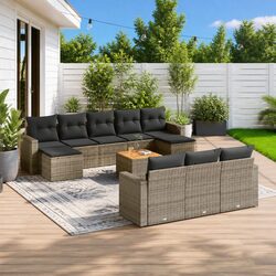 Durable 11-Piece Garden Sofa Set in Grey Poly Rattan