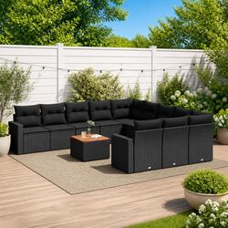 Premium 12 Piece Modular Garden Sofa Set - Black Rattan