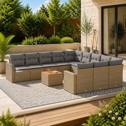 Beige 12-Piece Garden Sofa Set for Outdoor Relaxation