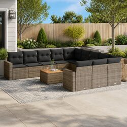 12-Piece Grey Modular Rattan Sofa Set with Cushions