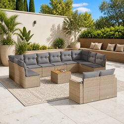 Beige 13-Piece Outdoor Patio Lounge Sofa Set