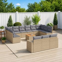 Beige 14 Piece Modular Garden Sofa Set with Cushions