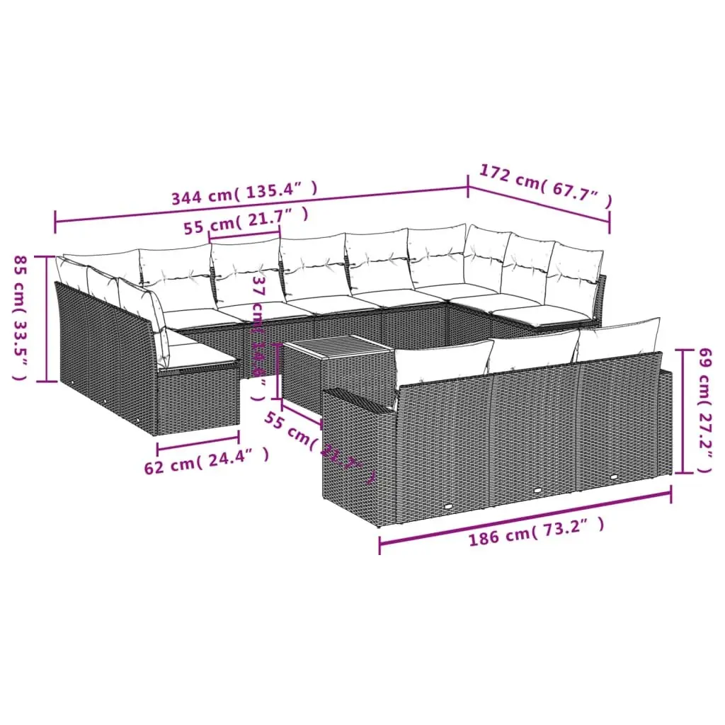 Garden Sofa Set PE Rattan 14 Piece Outdoor Furniture Patio Beige with Cushions