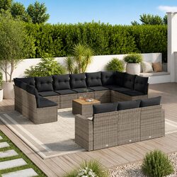 Premium 14 Piece Rattan Garden Sofa Set with Grey Cushions
