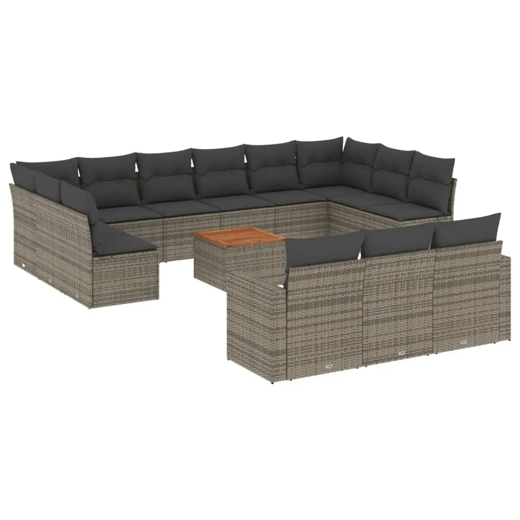 Garden Sofa Set PE Rattan 14 Piece Outdoor Furniture Grey Cushions