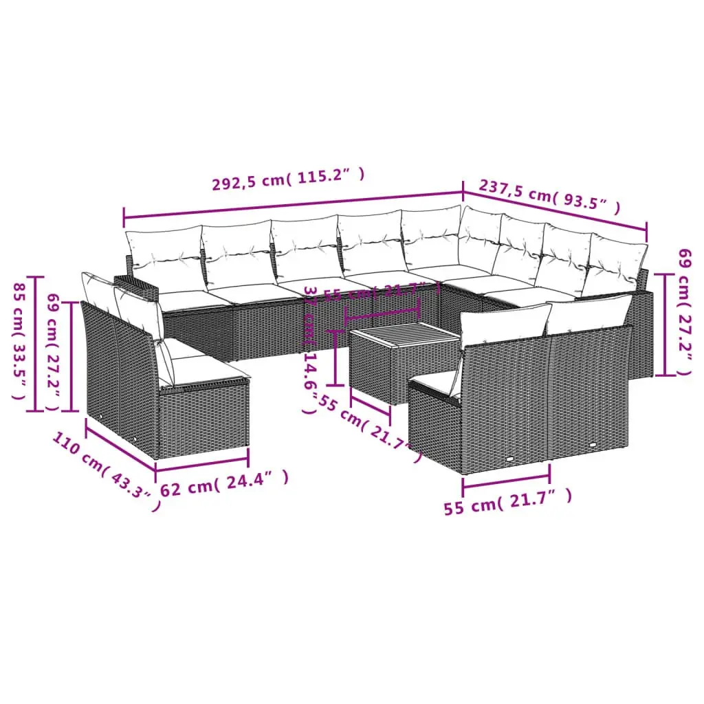 13-Piece Garden Sofa Set in Grey Poly Rattan