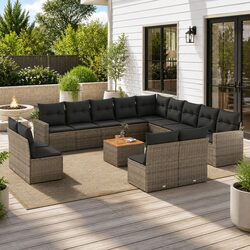Premium 14 Piece Grey Garden Sofa Set with Cushions