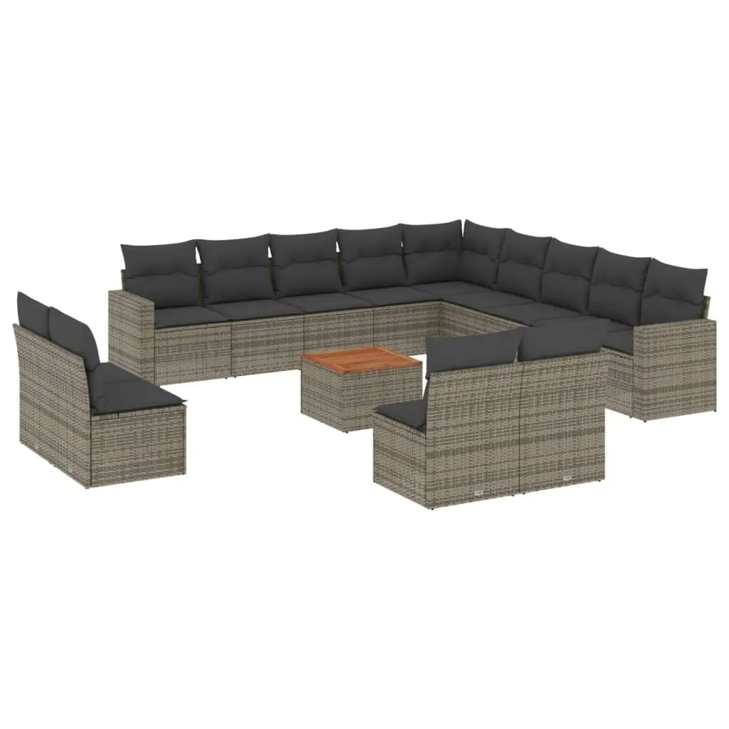 14 Piece Grey Garden Sofa Set with Cushions